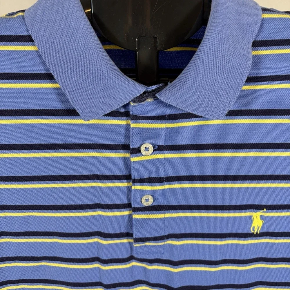 Polo Golf Large Mens Ralph Lauren Pima Cotton Blue Yellow Stripe Shirt Preppy
